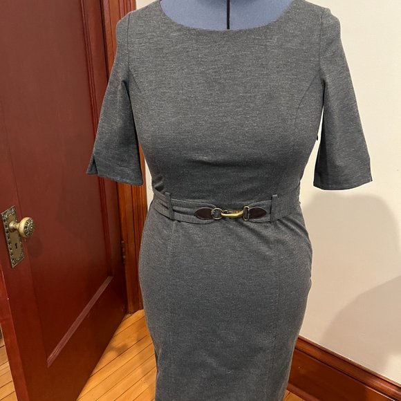 Banana Republic Belted Sheath Dress, Grey, Size 8 - Picture 2 of 5